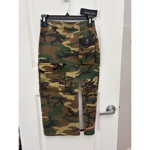 New GJG Denim Camo Cargo Midi Skirt Womens S High Slit Pocket Camouflage Utility